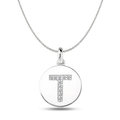 "T" Diamond Initial 14K White Gold Disk Pendant (0.10ct) fine designer jewelry for men and women