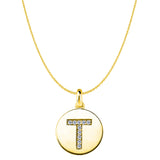 "T" Diamond Initial 14K Yellow Gold Disk Pendant (0.10ct) - JewelryAffairs
 - 1
