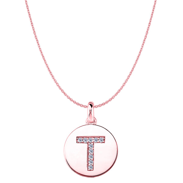 "T" Diamond Initial 14K Rose Gold Disk Pendant (0.10ct) - JewelryAffairs
 - 1