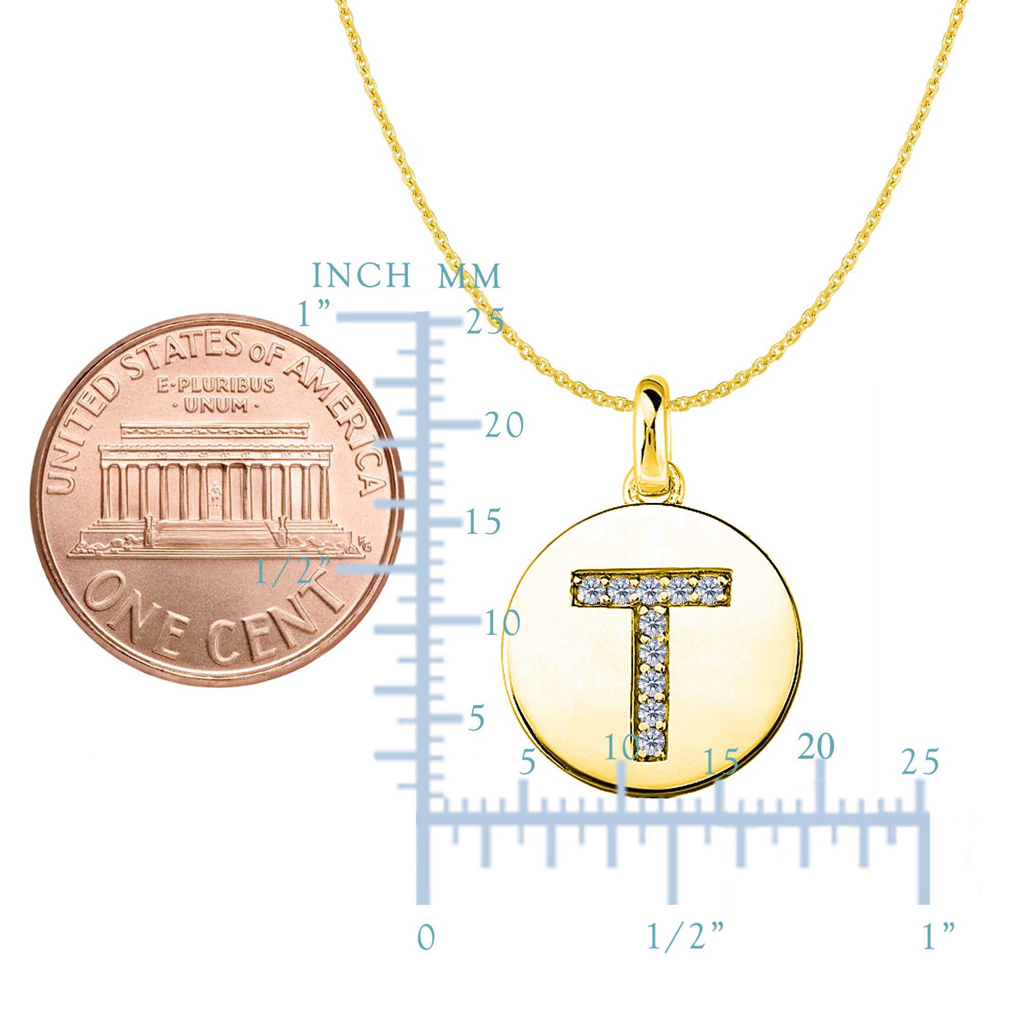 "T" Diamond Initial 14K gult gull Disk anheng (0,10ct) fine designersmykker for menn og kvinner