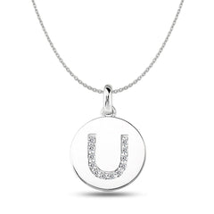 "U" Diamond Initial 14K White Gold Disk Pendant (0.12ct) - JewelryAffairs
 - 1