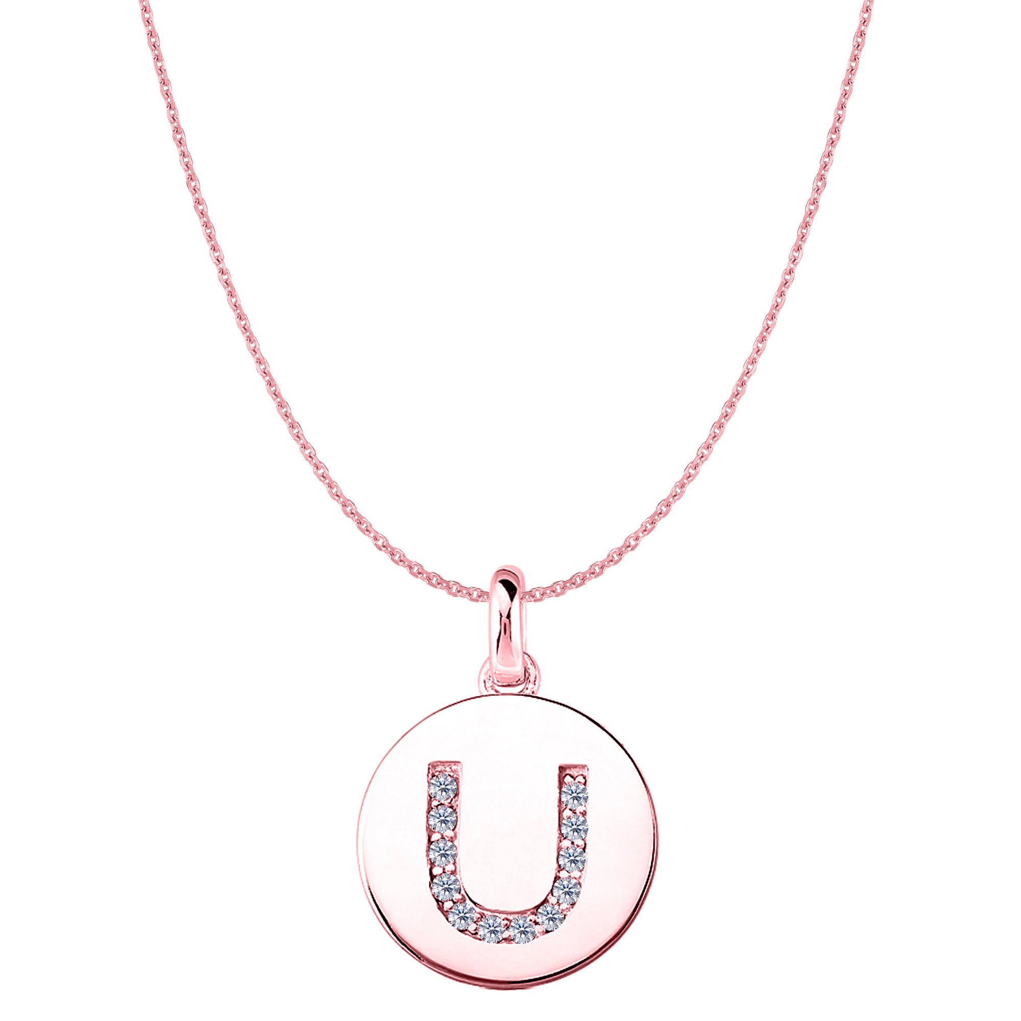 "U" Diamond Initial 14K Rose Gold Disk Pendant (0.12ct) - JewelryAffairs
 - 1