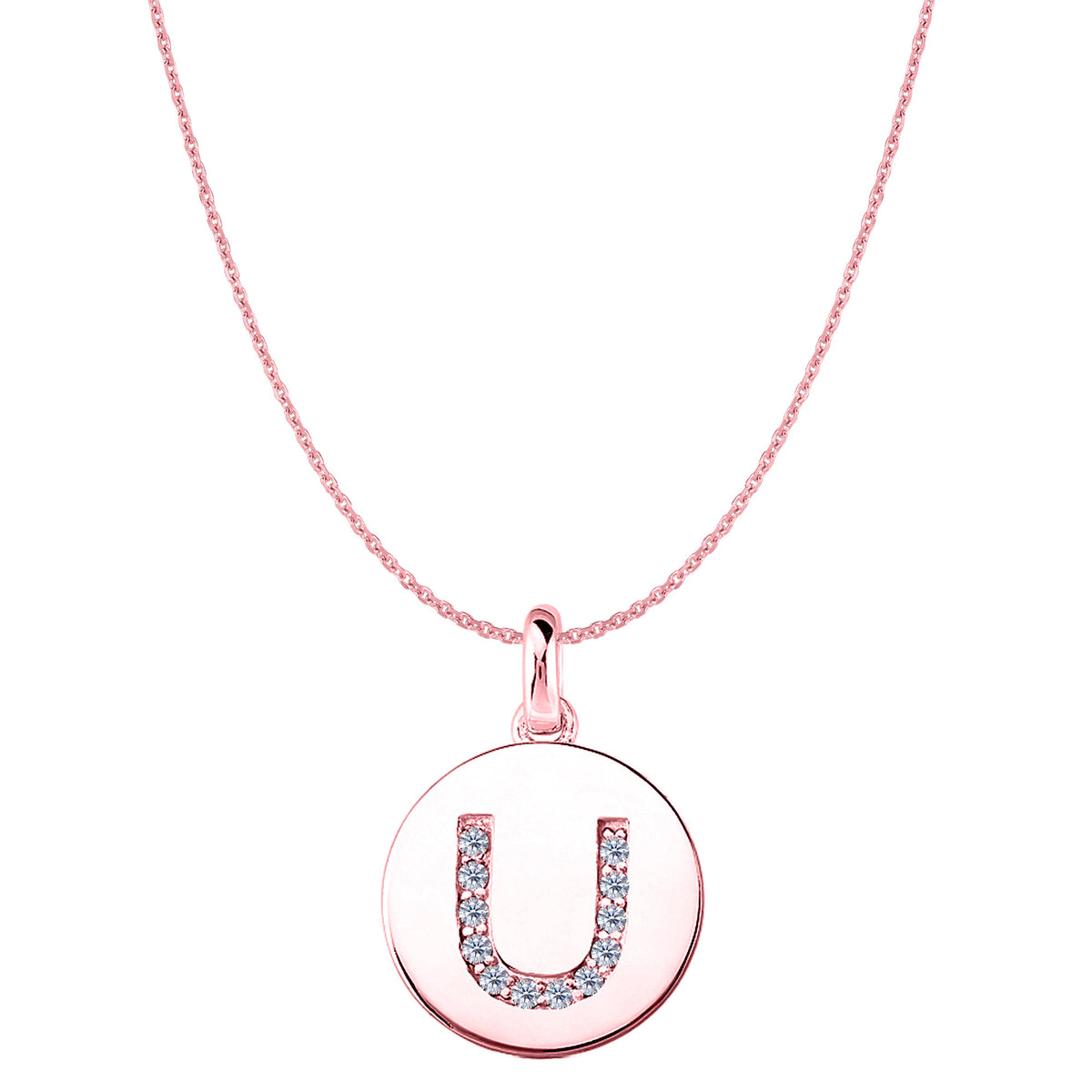 "U" Diamond Initial 14K Rose Gold Disk Pendant (0.12ct) - JewelryAffairs
 - 1