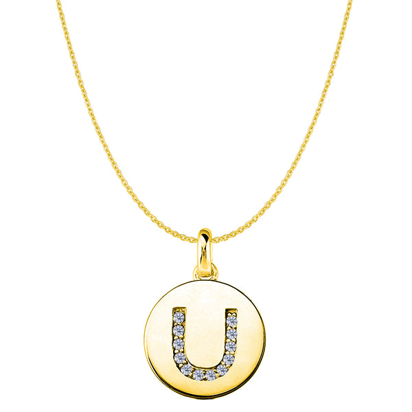 "U" Diamond Initial 14K Yellow Gold Disk Pendant (0.12ct) - JewelryAffairs
 - 1