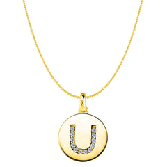"U" Diamond Initial 14K Yellow Gold Disk Pendant (0.12ct) - JewelryAffairs
 - 1