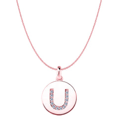 "U" Diamond Initial 14K Rose Gold Disk Pendant (0.12ct) - JewelryAffairs
 - 1