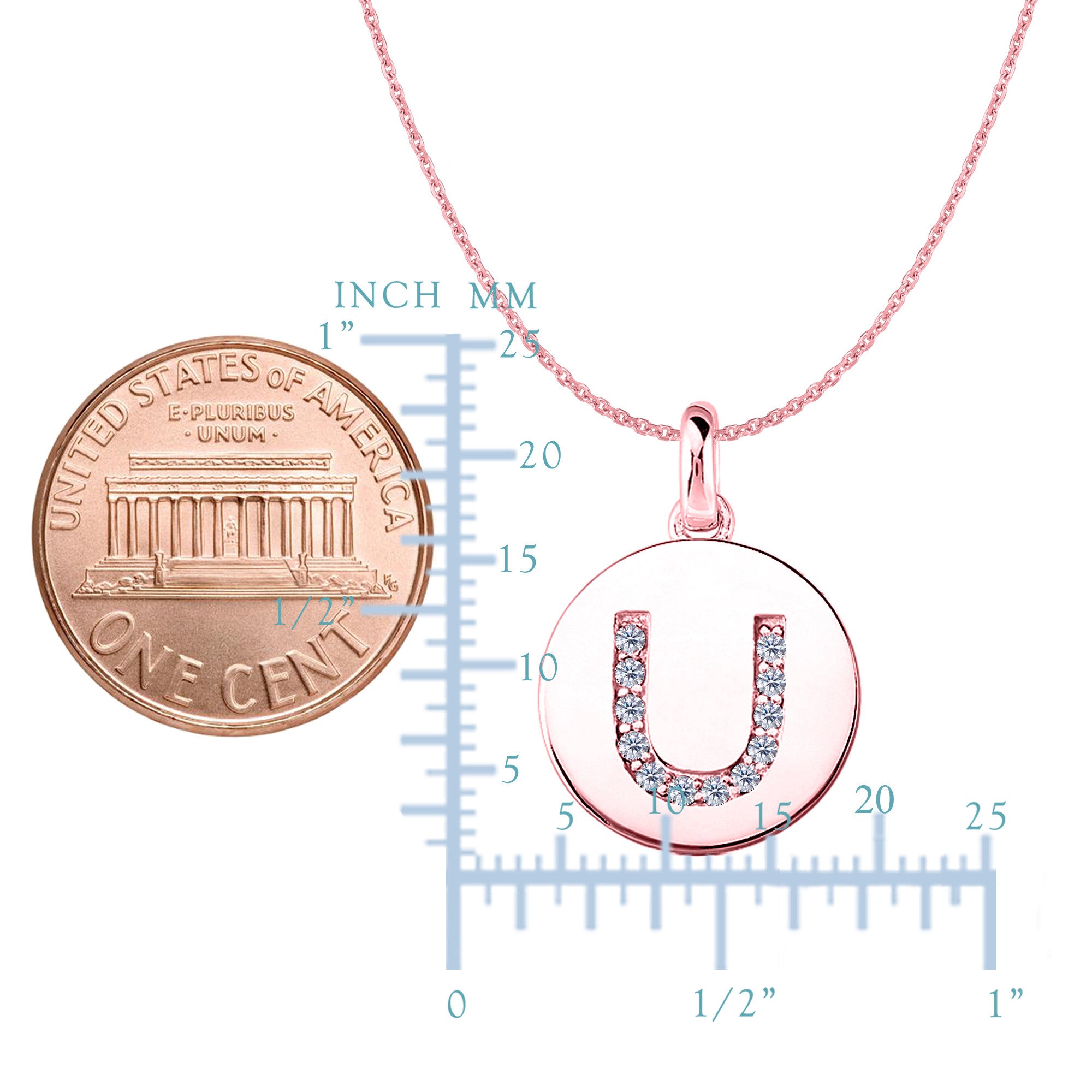 "U" Diamond Initial 14K Rose Gold Disk Pendant (0.12ct) - JewelryAffairs
 - 2