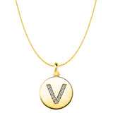 "V" Diamond Initial 14K Yellow Gold Disk Pendant (0.11ct) - JewelryAffairs
 - 1
