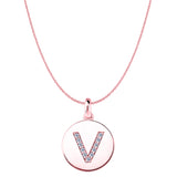"V" Diamond Initial 14K Rose Gold Disk Pendant (0.11ct) - JewelryAffairs
 - 1