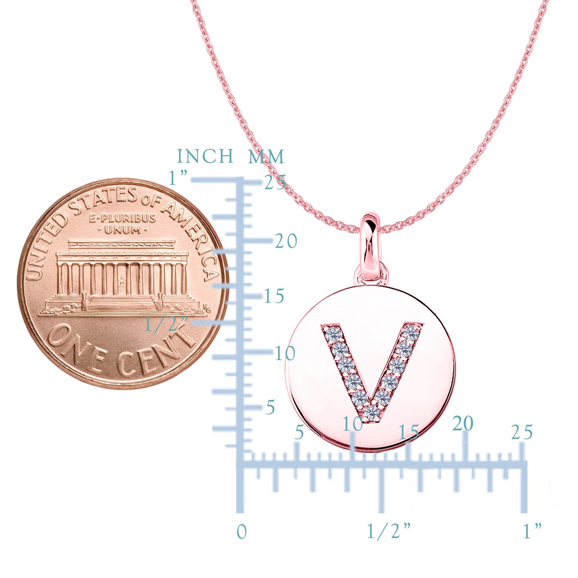 "V" Diamond Initial 14K Rose Gold Disk Pendant (0.11ct) fine designer jewelry for men and women
