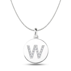 "W" Diamond Initial 14K White Gold Disk Pendant (0.17ct) fine designer jewelry for men and women