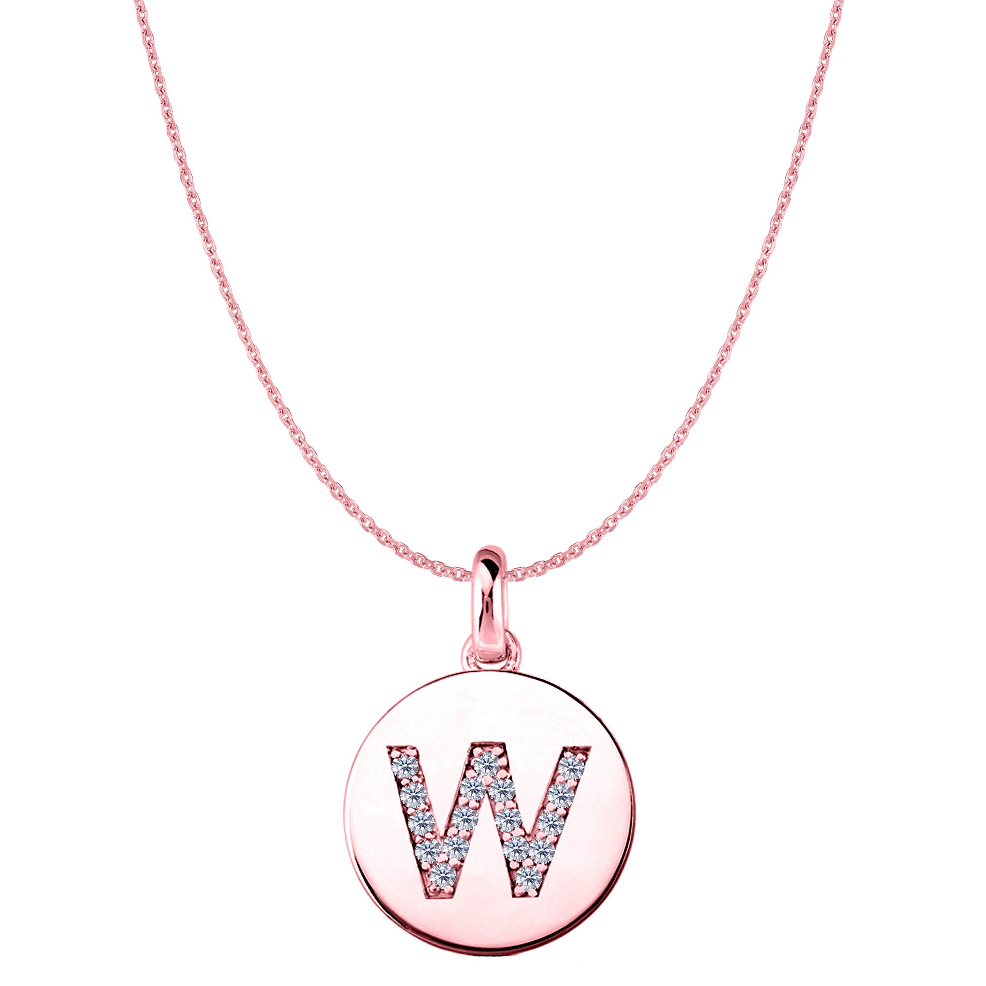 "W" Diamond Initial 14K Rose Gold Disk Pendant (0.17ct) - JewelryAffairs
 - 1