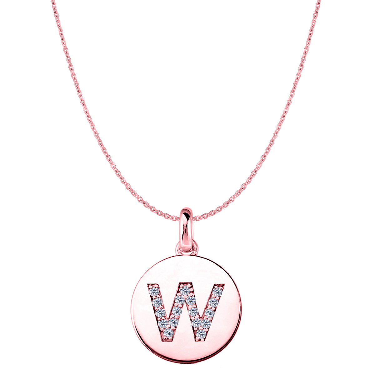 "W" Diamond Initial 14K Rose Gold Disk Pendant (0.17ct) - JewelryAffairs
 - 1