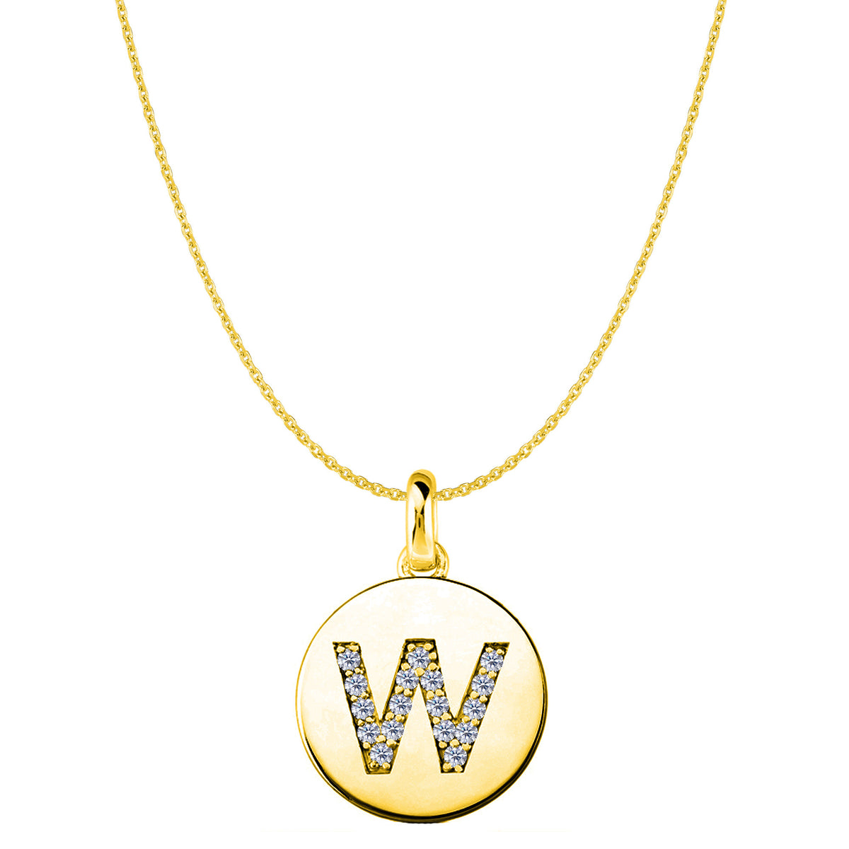 "W" Diamond Initial 14K Yellow Gold Disk Pendant (0.17ct) - JewelryAffairs
 - 1