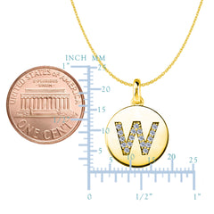 "W" Diamond Initial 14K Yellow Gold Disk Pendant (0.17ct) - JewelryAffairs
 - 2