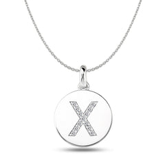 "X" Diamond Initial 14K White Gold Disk Pendant (0.13ct) fine designer jewelry for men and women