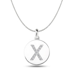 "X" Diamond Initial 14K White Gold Disk Pendant (0.13ct) - JewelryAffairs
 - 1