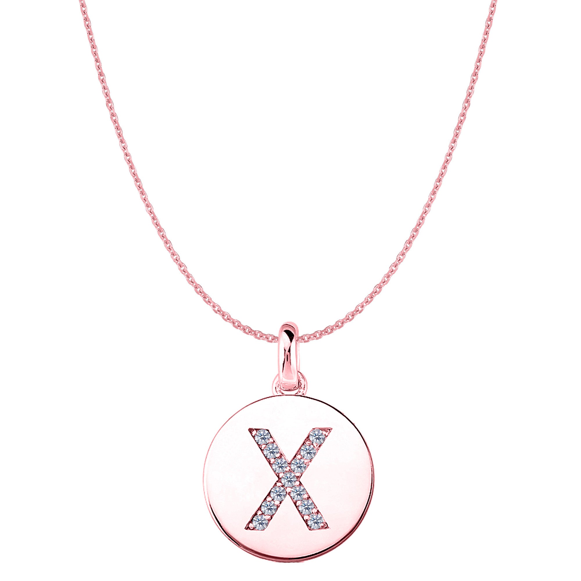"X" Diamond Initial 14K Rose Gold Disk Pendant (0.13ct) fine designer jewelry for men and women