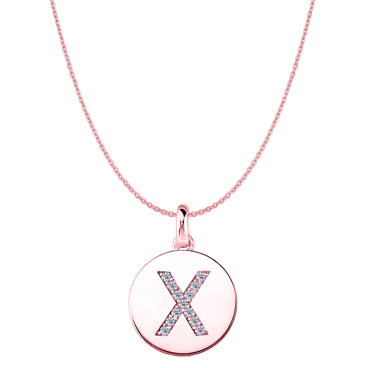 "X" Diamond Initial 14K Rose Gold Disk Pendant (0.13ct) fine designer jewelry for men and women