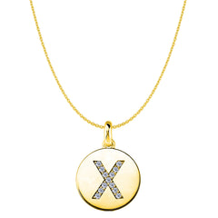 "X" Diamond Initial 14K Yellow Gold Disk Pendant (0.13ct) - JewelryAffairs
 - 1