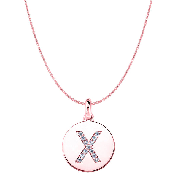 "X" Diamond Initial 14K Rose Gold Disk Pendant (0.13ct) - JewelryAffairs
 - 1
