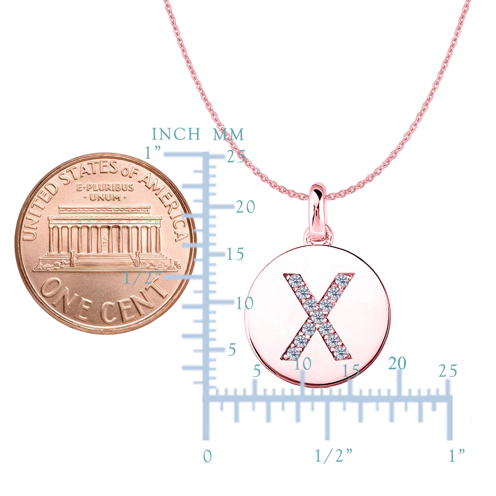 "X" Diamond Initial 14K Rose Gold Disk Pendant (0.13ct) fine designer jewelry for men and women