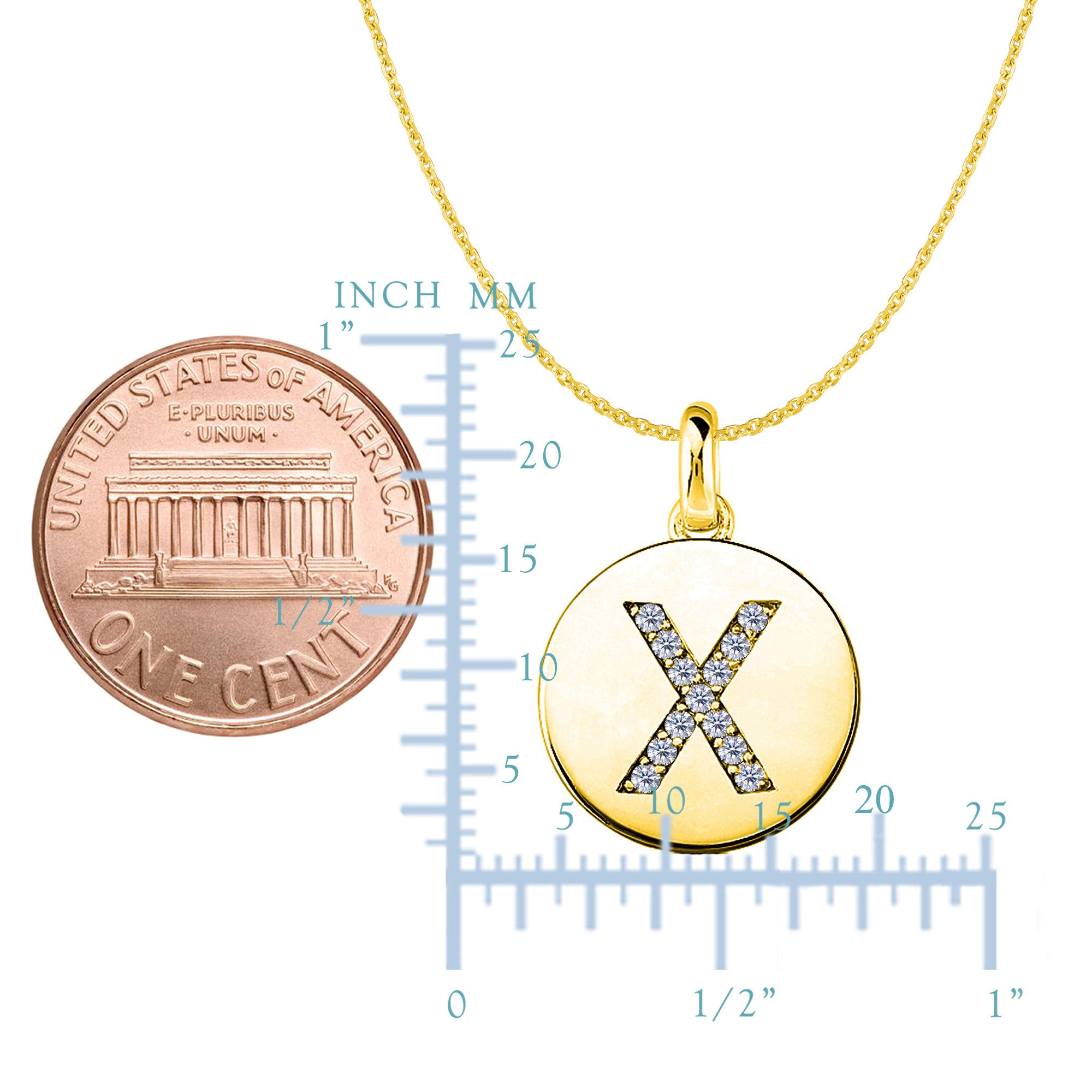 "X" Diamond Initial 14K Yellow Gold Disk Pendant (0.13ct) - JewelryAffairs
 - 2
