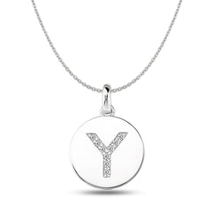 "Y" Diamond Initial 14K White Gold Disk Pendant (0.09ct) - JewelryAffairs
 - 1