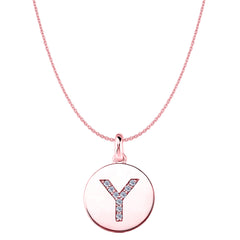 "Y" Diamond Initial 14K Rose Gold Disk Pendant (0.09ct) fine designer jewelry for men and women
