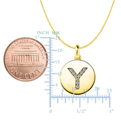 "Y" Diamond Initial 14K Yellow Gold Disk Pendant (0.09ct) - JewelryAffairs
 - 2