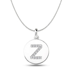 "Z" Diamond Initial 14K White Gold Disk Pendant (0.12ct) fine designer jewelry for men and women