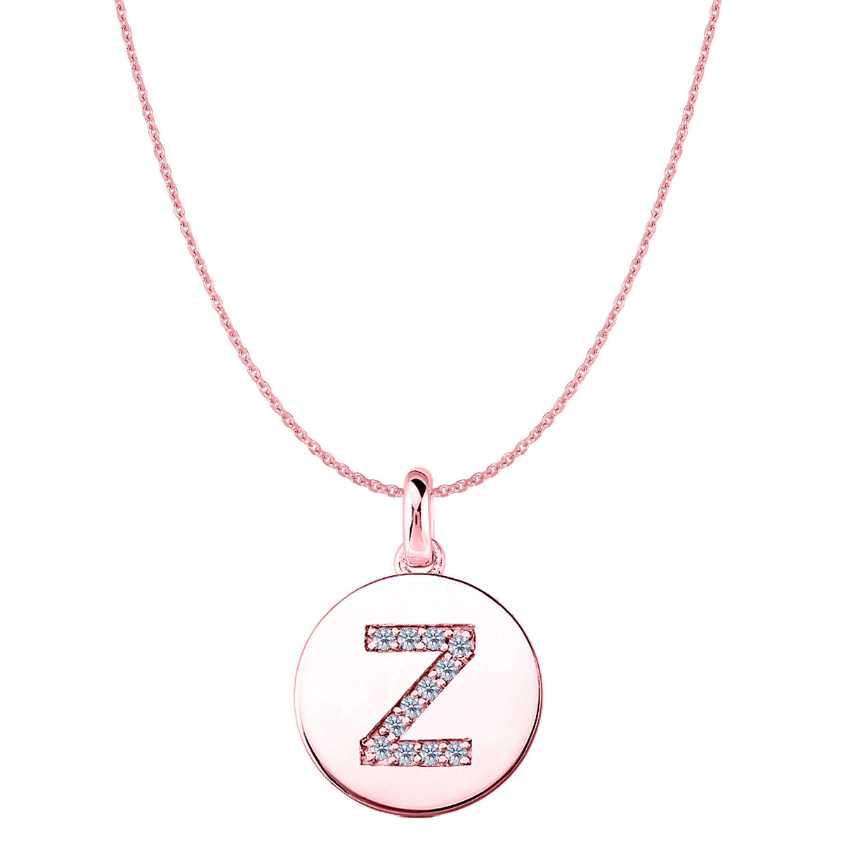 "Z" Diamond Initial 14K Rose Gold Disk Pendant (0.12ct) - JewelryAffairs
 - 1