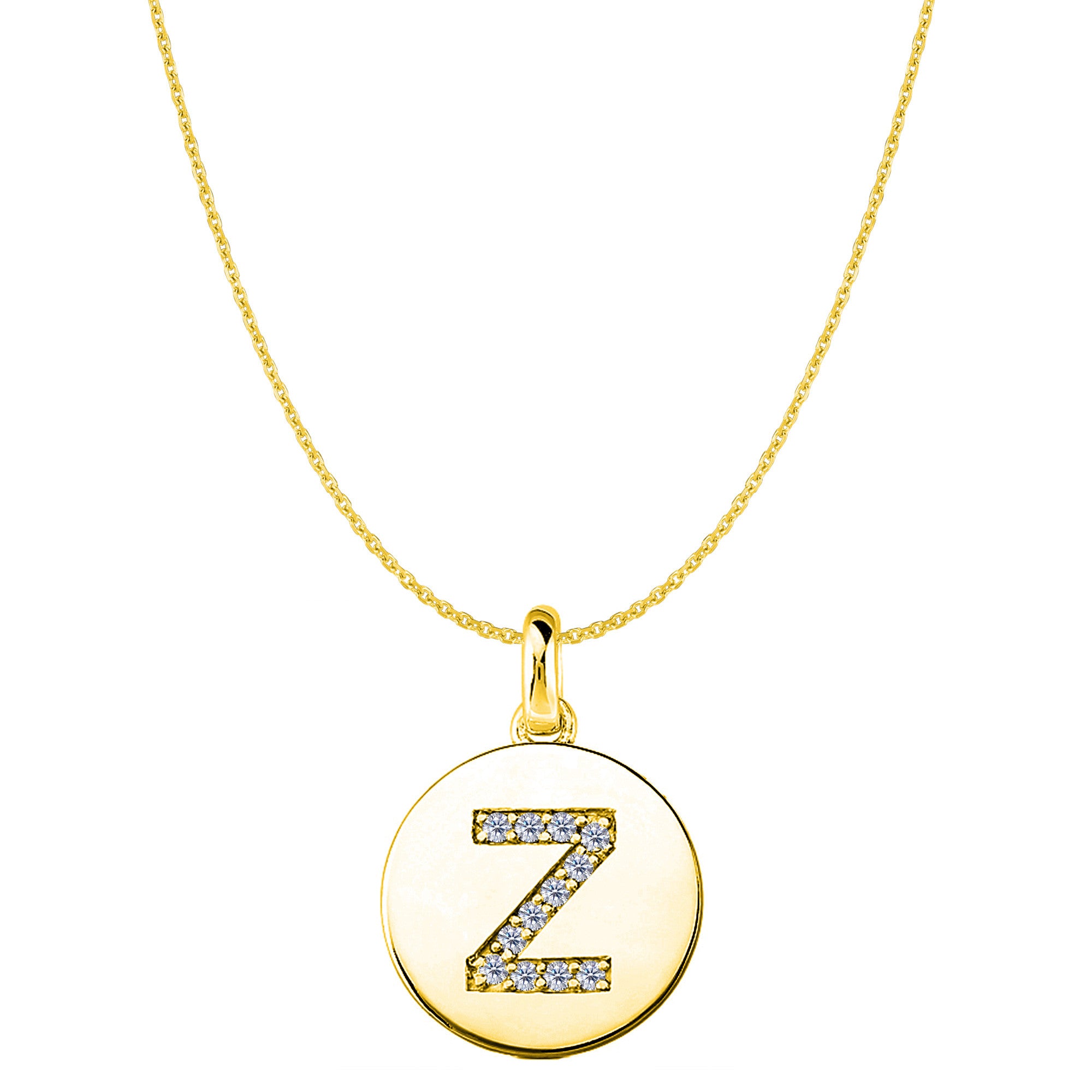 "Z" Diamond Initial 14K Yellow Gold Disk Pendant (0.12ct) fine designer jewelry for men and women