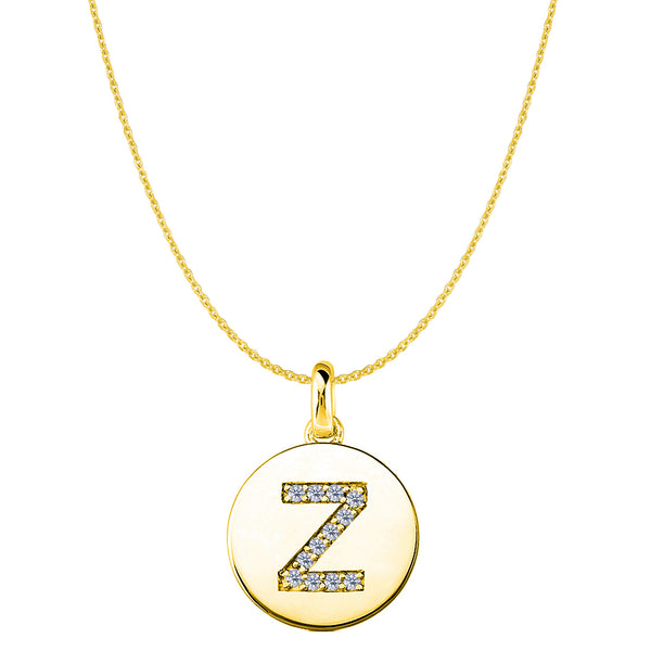 "Z" Diamond Initial 14K Yellow Gold Disk Pendant (0.12ct) - JewelryAffairs
 - 1