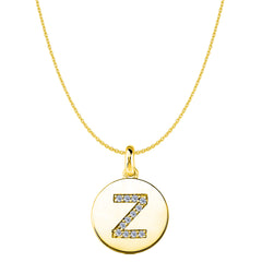 "Z" Diamond Initial 14K Yellow Gold Disk Pendant (0.12ct) fine designer jewelry for men and women