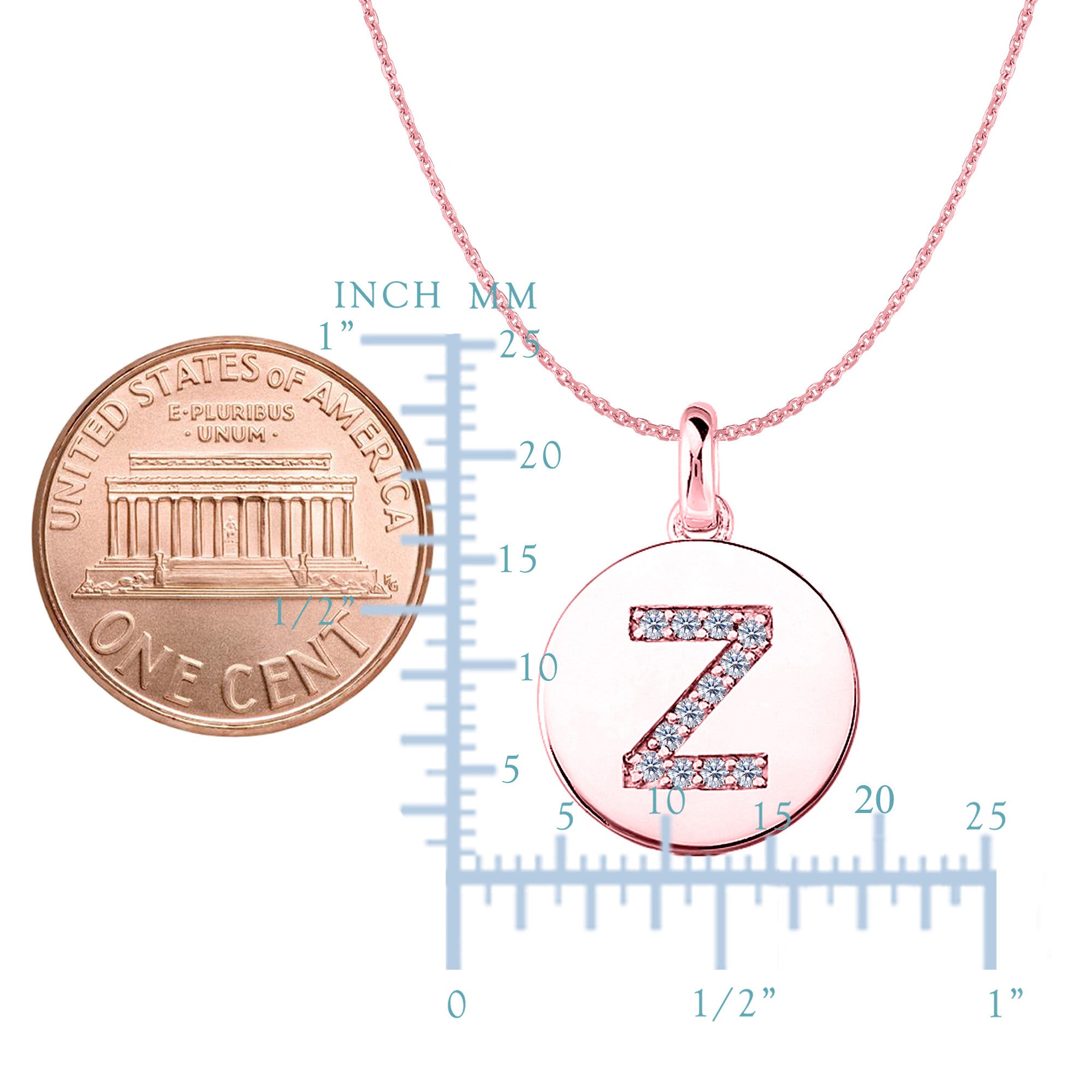 "Z" Diamond Initial 14K Rose Gold Disk Pendant (0.12ct) - JewelryAffairs
 - 2