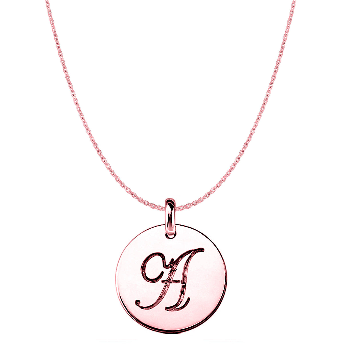 "A" 14K Rose Gold Script Engraved Initial Disk Pendant fine designer jewelry for men and women