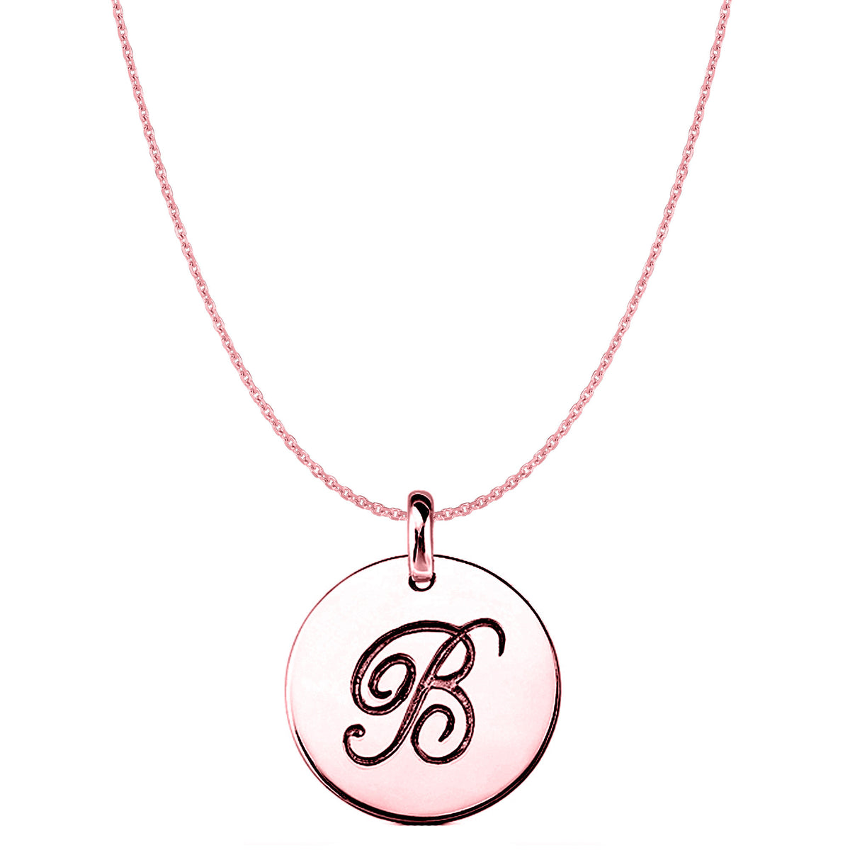 "B" Pendentif disque initial gravé en or rose 14 carats, bijoux de créateur raffinés pour hommes et femmes