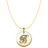 "B" 14K Yellow Gold Script Engraved Initial Disk Pendant - JewelryAffairs
 - 1