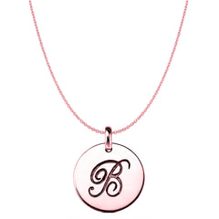 "B" Colgante de disco con inicial grabada en oro rosa de 14 quilates, joyería fina de diseño para hombres y mujeres