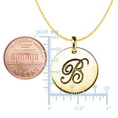 "B" 14K Yellow Gold Script Engraved Initial Disk Pendant fine designer jewelry for men and women