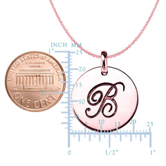 "B" 14K Rose Gold Script Engraved Initial Disk Pendant fine designer jewelry for men and women