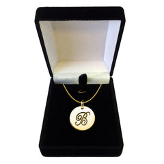 "B" Colgante de disco con inicial grabada en oro amarillo de 14 quilates, joyería fina de diseño para hombres y mujeres