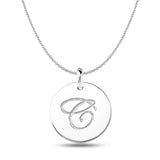 "C" 14K White Gold Script Engraved Initial  Disk Pendant - JewelryAffairs
 - 1
