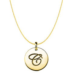 Pendentif disque initial gravé en or jaune 14 carats "C", bijoux de créateur fins pour hommes et femmes