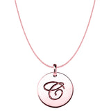 "C" 14K Rose Gold Script Engraved Initial Disk Pendant - JewelryAffairs
 - 1