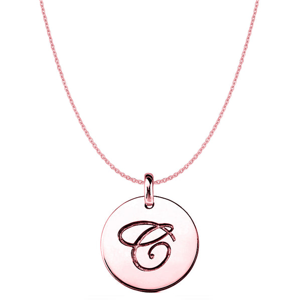 "C" 14K Rose Gold Script Engraved Initial Disk Pendant - JewelryAffairs
 - 1