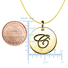 "C" 14K Yellow Gold Script Engraved Initial Disk Pendant fine designer jewelry for men and women