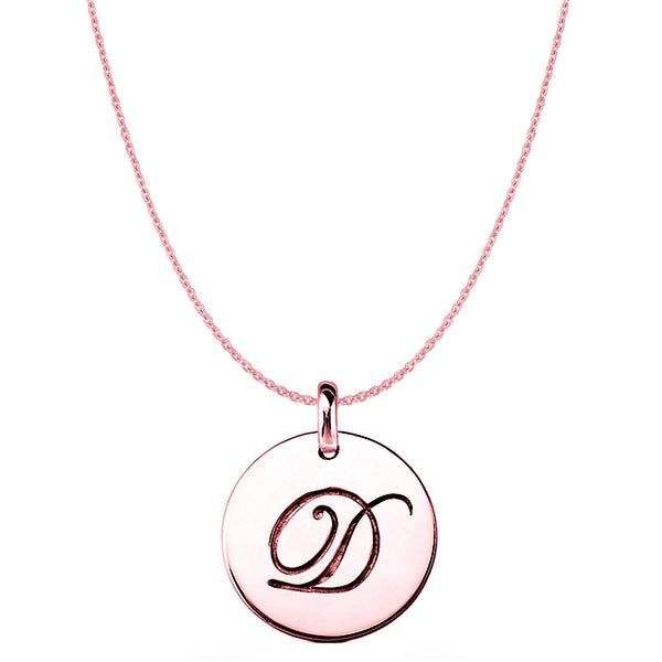 "D"14K Rose Gold Script Engraved Initial Disk Pendant - JewelryAffairs
 - 1