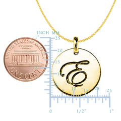 "E" 14K Yellow Gold Script Engraved Initial Disk Pendant fine designer jewelry for men and women